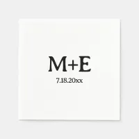 Minimalist Wedding Couple Initials & Date Napkins