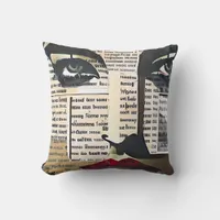 Typography Word Art Lady Eyes and Red Lips Throw Pillow