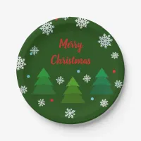 Christmas tree forest, snowflakes, red blue dots paper plates