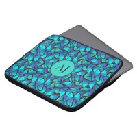 Aqua and Electric Blue Tropical Butterfly Pattern Laptop Sleeve