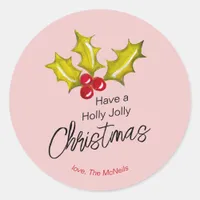 Festive Minimal Holly Berries Christmas Envelope Classic Round Sticker