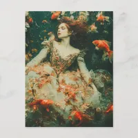 Woman Swims with Goldfish Fantasy Fashions Postcard