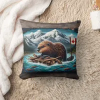 Canadian Beaver Building a Lodge Throw Pillow