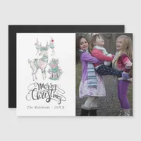 Watercolor Winter Deer Christmas photo Magnetic Invitation