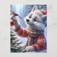 Christmas Artic Fox and the Birds Postcard