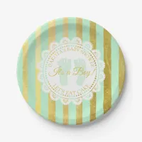 Green and Gold Striped Personalized Shower Plate