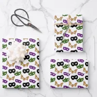 Mardi Gras Mask Purple Green Faux Gold Black Wrapping Paper Sheets