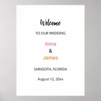 Minimal Pink Orange White Wedding Welcome Poster