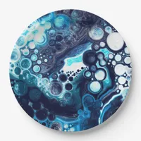 Deep Blue and White Marble Fluid Art    Paper Plates