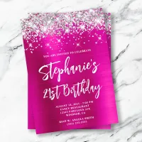 Silver Glitter Hot Pink Foil Bold 21st Birthday Invitation