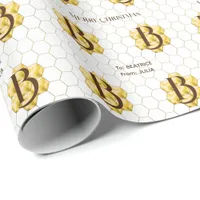 Gold Monogram Vintage Classic Mosaic Hexagon Tile Wrapping Paper