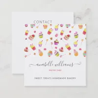 Modern Cute Desserts Cakes Bakery Pastry Chef Square Business Card