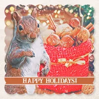 Cute Squirrel Christmas Nuts Paper Coaster