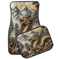 Intricate Dragon Sculpture in a Mystical Landscape Car Floor Mat