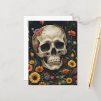 Human Skull in Flowers Postcard