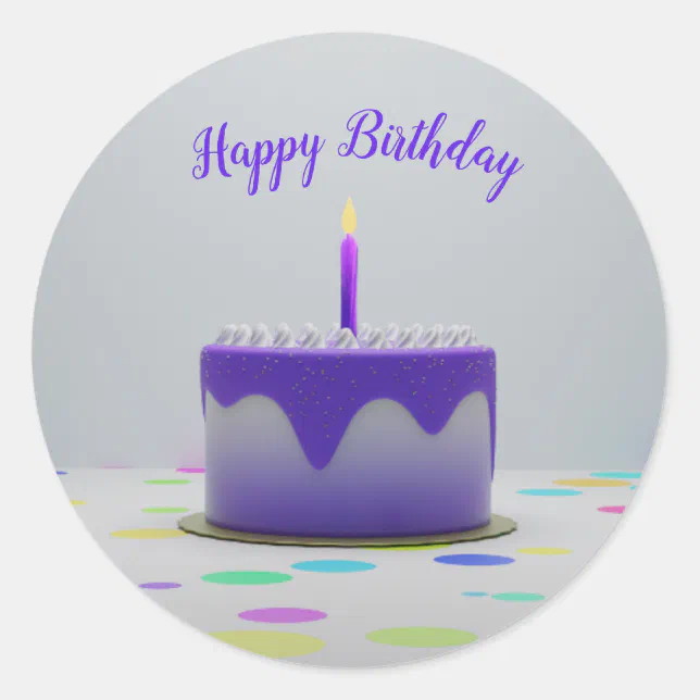 Purple Birthday Cake Classic Round Sticker
