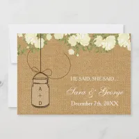 burlap He said, She said bridal shower game card