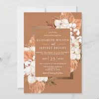 Rustic Terracotta Boho Pampas Orchids Wedding Invitation