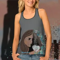 Grey Women's blue floral Name Tank Top