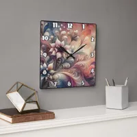 Vibrant Floral Abstract Swirls Square Wall Clock