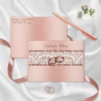 Rose Gold Metallic Monogram Damask Glitter Wedding Envelope