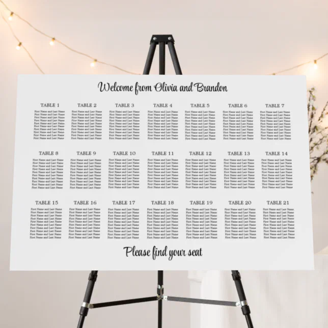 Stylish 21 Table Wedding Seating Chart Foam Board