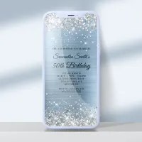 Silver Glitter Light Blue Foil 50th Birthday Invitation