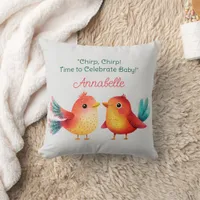 Bird-Themed Baby Shower Cute Watercolor Throw Pillow