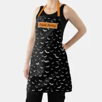 Halloween Black and White Flying Bats Pattern Apron
