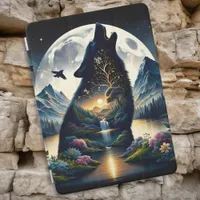 Mystical Wolf Howling at Moon Surreal  iPad Air Cover