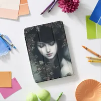 Floral Somberness: A Dark Portrait of Beauty iPad Air Cover