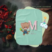 Unbearably Sweet Teddy Bear Teal Baby Burp Cloth