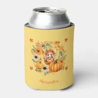 Cute Pumpkin Fairy in Autumn Wreath Can Cooler