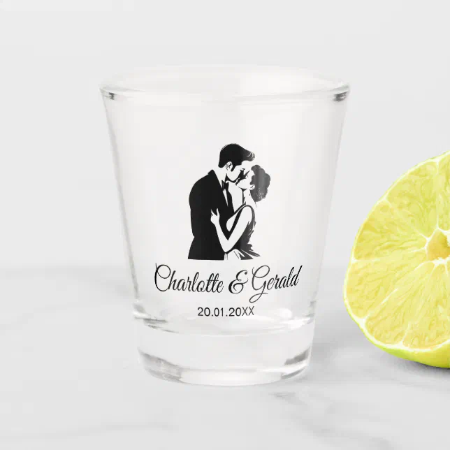 Wedding Favors Couple Kiss Monogram Modern Simple Shot Glass