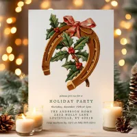 Vintage Christmas Horseshoe Holly Holiday Party Invitation