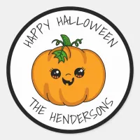 Personalized Cute Kawaii Pumpkin Halloween Classic Round Sticker