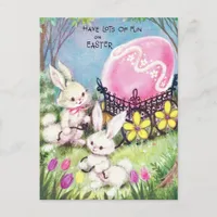 Retro Have Lots of Fun On Easter Bunnies Postcard