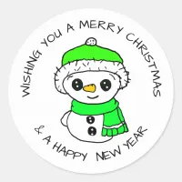 Adorable Little Snowman Hand Drawn Christmas Classic Round Sticker