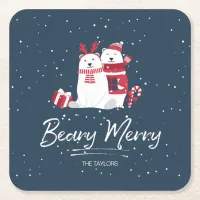 Polar Beary Merry Christmas ID851 Square Paper Coaster