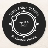 Total Solar Eclipse 2024 Modern Minimal Black  Round Paper Coaster