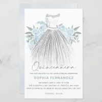 Budget Dusty Blue Silver Dress Quincea&#241;era Invite