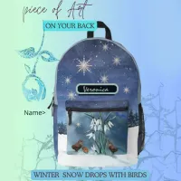 Winter with birds printed backpack