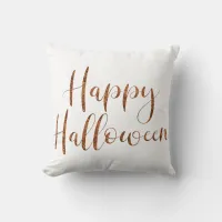 Modern Happy Halloween Orange Glitter Typography Throw Pillow