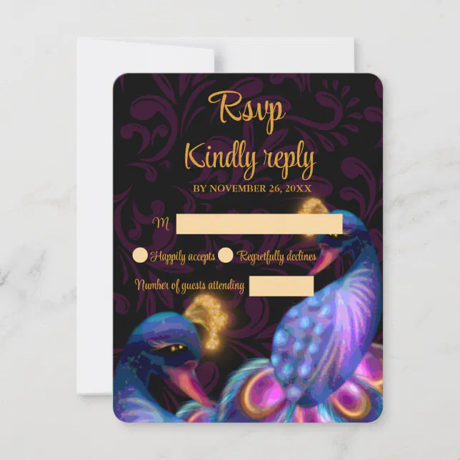 Peacock Jewel Tones Wedding Floral Moody purple RSVP Card