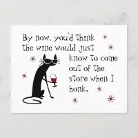Wine Should Know Funny Quote with Black Cat Postcard