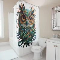  "Mystical Symmetry: Vibrant Owl Art" Shower Curtain