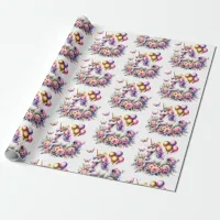 Pretty Pink, Purple and Gold Unicorn Birthday Part Wrapping Paper