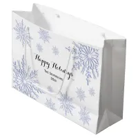 Blue Winter Snowflakes Happy Holidays Large Gift Bag