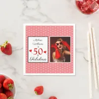 50 & Fabulous Name Photo Red 50th Birthday Pink WH Napkins