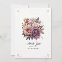 Plum, Gray, Copper and Dusty Rose Floral Wedding Thank You Card